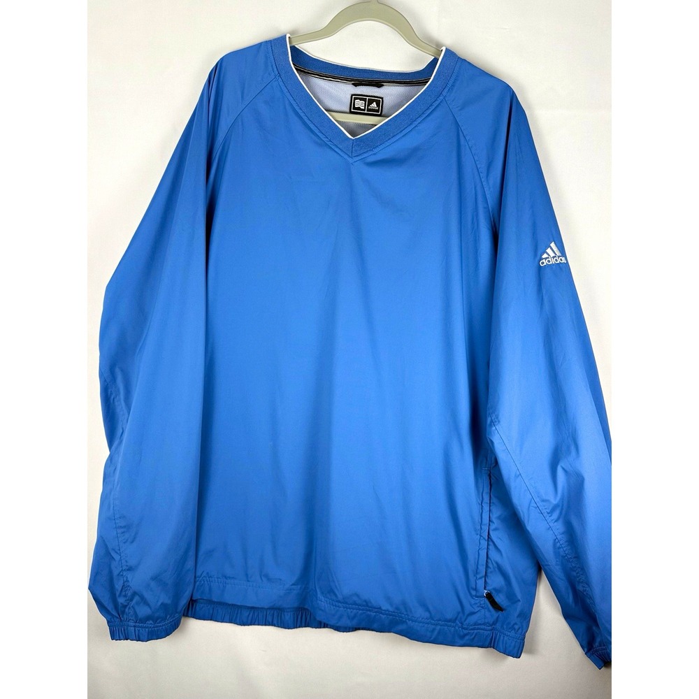 Adidas Mens 2XL Blue ClimaProof Wind V-Neck Pullover Windbreaker Jacket 991242